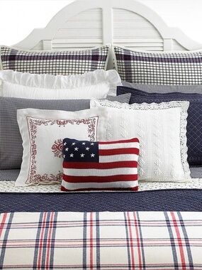 Ralph Lauren Talmadge Hill Plaid LRL European Sham 26x26 Red Blue MSRP $110